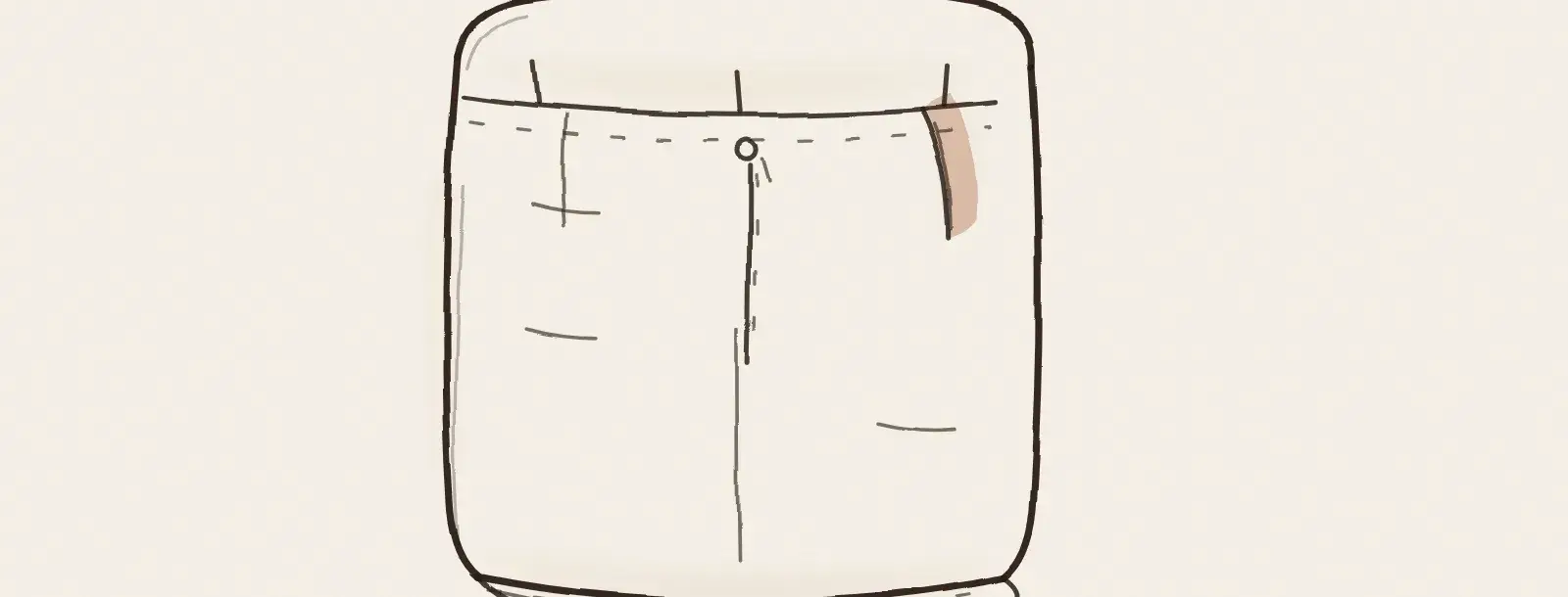 Chino plié en deux, étiquette à la ceinture