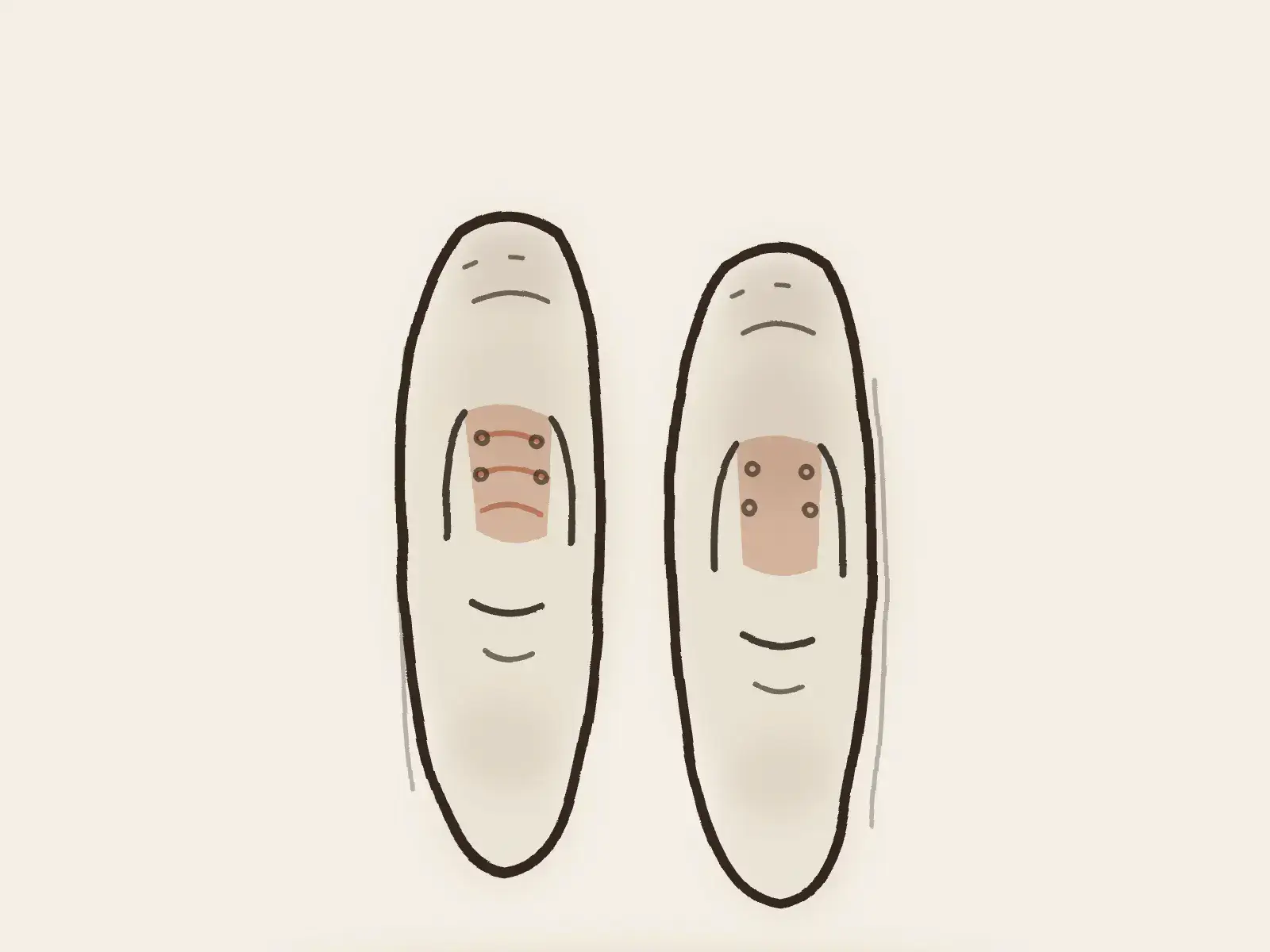 Paire de souliers vue de dessus, laçages apparents